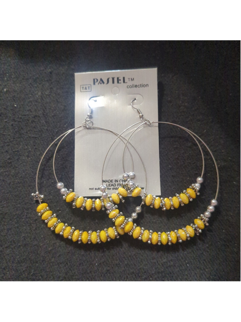 Pastel Collection Silver Tone Yellow Beaded Hoop Dangle Statement Earrings
